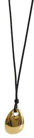 WZTHLF Fashionable Black Pu Leather Necklace,Stylish Black PU Leather Cord Necklace Chic Bean Pendant Clavicle Chain Adjustable Geometric Charm Neckchain Accessory(Gold)