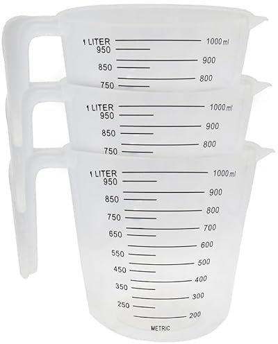3pc 1 Litre Plastic Clear Measuring Jug Baking Kitchen Cooking Stackable Handle - Pouring Cup, Measure & Mix Paint, Resin, Epoxy, Kitchen Cooking Baking