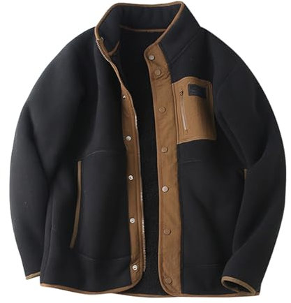 Männlicher - Winterstehkragen Polarfleece, einfarbig, Tasche ohne Kapuze, großer Fleecemantel mit lässigem Design Mit Gürtel Herren (Black, XXL)