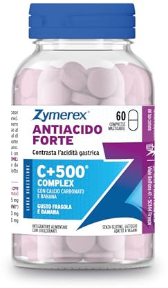 Zymerex ANTIACIDO | 60 compresse masticabili | Contrasta acidità gastrica | Azione forte | Gusto fragola e banana | Senza glutine e lattosio | Adatto a vegani