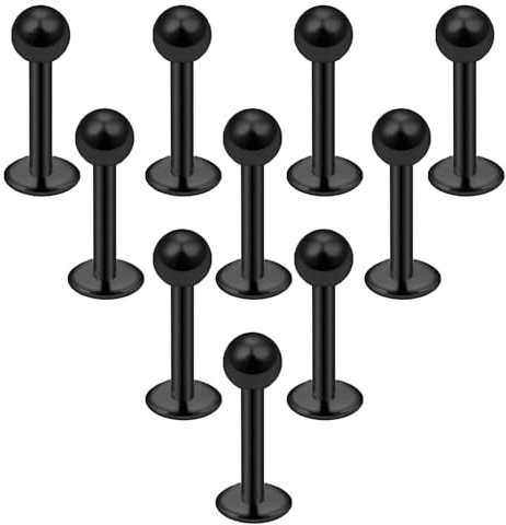Besyvvin 10stk Lippenpiercing Labret Schwarz Stecker 6mm Chirurgenstahl Piercing Helix Tragus Lippe Knorpel Stud
