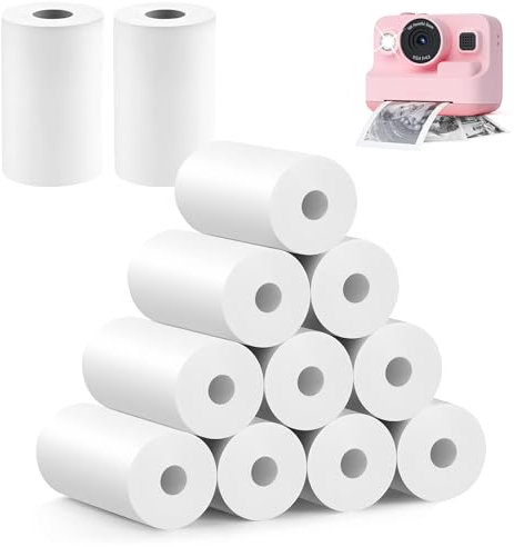 Papel Térmico para Cámaras Instantáneas Infantiles, 12 Rollo Papel Camara Fotos Infantil, Papel Térmico Cámara Infantil, Compatible con varias mini Printer,Fácil de Reemplazar(57mmx500mm)
