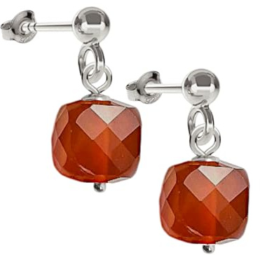 I.L.U.S Karneol Kristall Ohrstecker Damen Echte Rote Edelstein Ohrringe Platin Frauen Naturstein Ohrschmuck Hängeohrringe Karneol Rote Edelstein Ohrhänger Klassische Hypoallergene Ohrring Silber