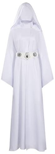 Fortunezone Princess Leia Costume Adult Halloween Cosplay White Long Dress with Belt
