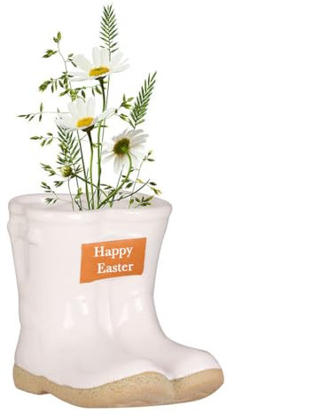 Dibor Ceramic Wellington Boot Plant Pot Indoor/Outdoor Plant Pot Herb Seedling Bulb Flower Pot Planter with Happy Anniversary Engraved Plaque Spring Summer Gardening Gift (White)