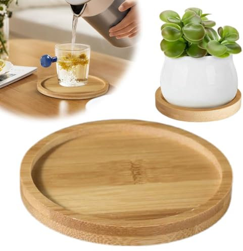 LQQDREX Petites soucoupes en bambou, plateau de drainage rond en bambou, plateau de drainage pour plantes grasses, cactus, petites plantes, accessoires de décoration d'intérieur