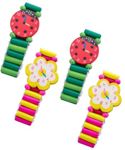 IMIKEYA 4 Stück Holz Kinderuhr Spielzeug Armbanduhr Mit Cartoon Design Für Jungen Und Mädchen Simulationsuhr Aus Holz Lernspielzeug Für Vorschulkinder Umweltfreundlich Und Sicher