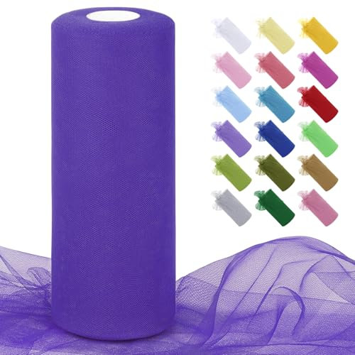 Uiopa Tulle Viola Scuro 30cm x 91m Rotolo Tulle Matrimonio Poliestere Tessuto Decorazione Nastro per Bomboniere, Matrimonio, Feste, Gonna Tutù, Artigianat