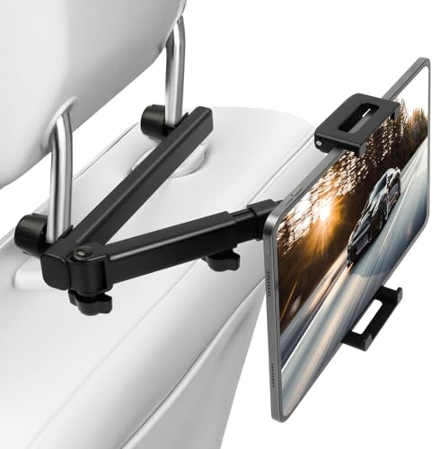 AXFEE Soporte Tablet Coche,Soportes para Tablet Coche Extensible,Rotación 360º,Porta Tablets Coches Asiento Trasero,Sujeción Movil Coches para iPad,iPhone,Switch y Otros 4,7 a 16 moviles y Tablets