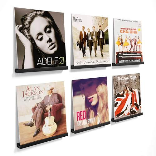 Emfogoo 6 Pezzi Supporti per Dischi Musicali da Parete, Supporto per Vinili in Legno, Supporto da Parete per Dischi Musicali, Supporto per Vinili da Parete, per Posizionare Dischi Musicali, CD, Album