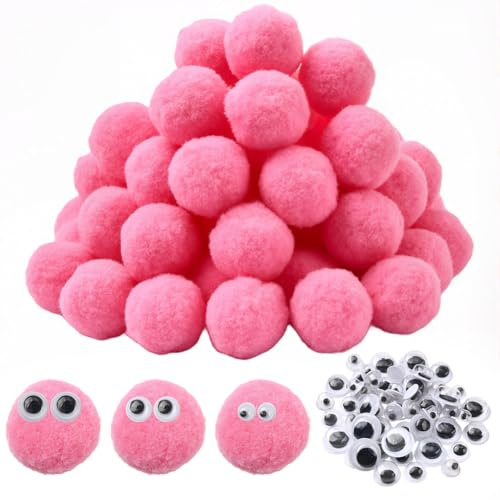 SUNNYCLUE 200 Stück Pompom Bälle Zum Valentinstag 1{1} cm Flauschiger Pom Pom Polyester Klein Pink Für Kunst Und Basteln Pompom Ball Mit Wackelaugen Für Weihnachten Frauen Geburtstag Ohrringe Armbände