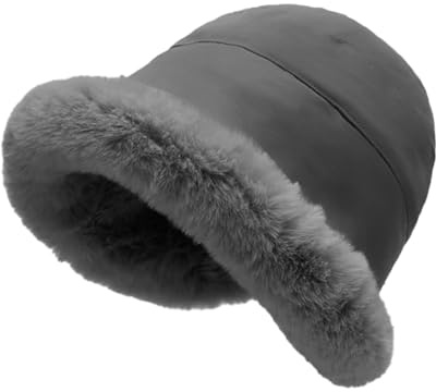 crazy bean Damenmützen Fischerhut Fleece Winter Glockenhut mit Gefütterte | Elegant und Vintage, Warm Fluffy Kunstpelz mit Fleece Futter, Cloche Hut