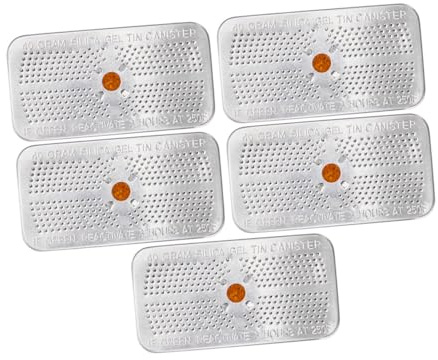 SAFIGLE 5 Stück Silica Gel Trockenmittel mit Farbindikator Aluminium dose mit Belüftung Wiederverwendbar Luftentfeuchtend für Safe Kamera Elektronik und Schuhschrank