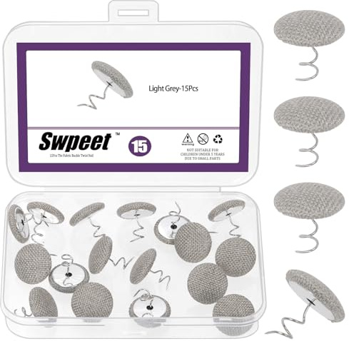 Swpeet 15pcs Hellgrau Stoff bedeckt Knopf Twist Pins, Möbel Bettwäsche Pins, Polsterstift für die Sicherung Bettröcke, Bettdecke, Sofakissen, Slipcovers, Headliners und Anderen Stoff