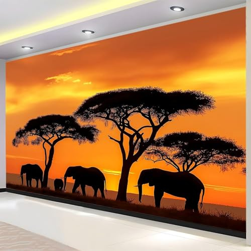 Fototapete Selbstklebend Afrikanische Tiere 3D Effekt Foto Tapete Afrika 200x140 cm Seidenstoff Wandtapete Wohnzimmer Schlafzimmer Bildtapete für Wand Deko A-8664