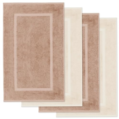 Lavea® 4er Set Badematte 50x80 cm – Cappuccino & Creme | Badezimmerteppich 100% Baumwolle, 800 g/m², saugstark, waschbarer Badteppich, Badvorleger – Frottierserie Elena