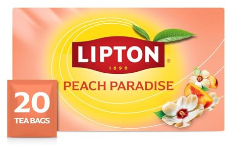 Lipton Peach Paradise Früchtetee Pfirsich & Hibiskus, koffeinfrei, 20 Btl | Für eine sommerliche Tasse mit zartem weißem Hibiskus – heiß oder als Eistee genießen, Rainforest Alliance-zertifiziert