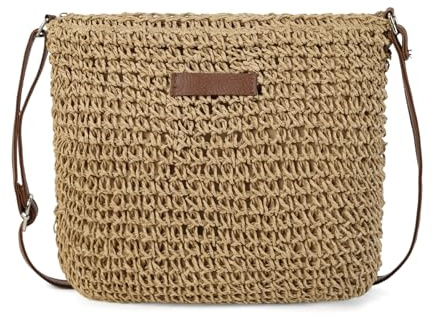 Gladdon Sac en paille pour femme - Sac à bandoulière - Style bohème - Tissé à la main - Sac de plage - Sac de loisirs - Sac d'été léger pour les vacances, la plage, le quotidien
