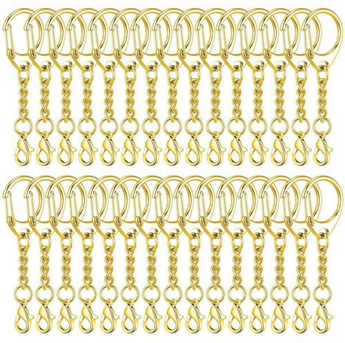 Schlüsselanhänger Basteln,50 Stück Schlüsselring mit Kette,Karabiner Gold | Schlüsselanhänger Keychain für DIY Schlüsselbund Bastelarbeiten
