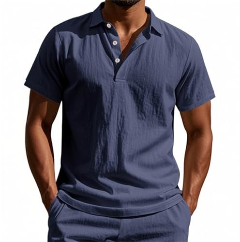 Grundläggande t-shirt för män – Henley-skjorta för män, kortärmad linne, enfärgad slip-tröja, strykfri, kortärmad skjorta, revers linneskjorta, mode, pikétröja, bekväm fritidströja, lätta golfskjortor