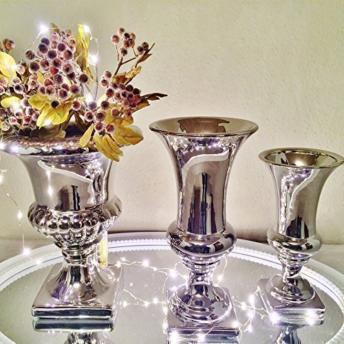 Clic-And-Get Oneclic 3 Diversi Vasi Moderni Argento Lucido Vaso Decorazione Ceramica Fantasia Vaso Decorativo - 3er Sparset