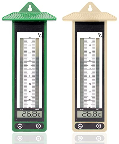 Termometro esterno giardino digitale da parete - 2 pezzi - Termometro Mini Maxi - Visualizzazione digitale - Temperature estreme (-40 °C / +50°C) - 22 cm x 9 cm - Plastica - Beige e verde