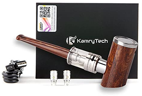 Kamry K1000 Plus Hölzerne Elektrische Zigaretten Pfeife, 1000mAh Nur Aufladen 2 Stunden 30W Großer Dampf, Luftstrom Einstellbar, Nachfüllbar Elektronisches Rauchrohr Zerstäuber, Free Nikotin