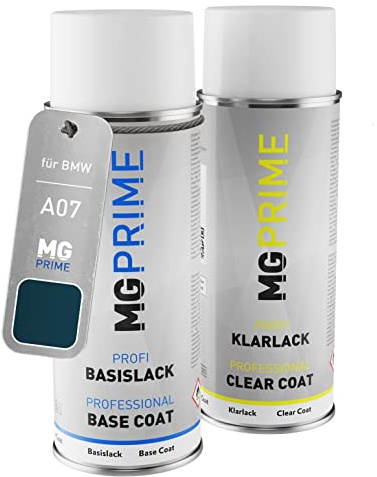 MG PRIME Autolack Set Spraydose für BMW A07 Mysticblau Metallic + Klarlack | Mystic Blue Metallic, Set aus Basislack + Klarlack, Sprühdosen 400ml