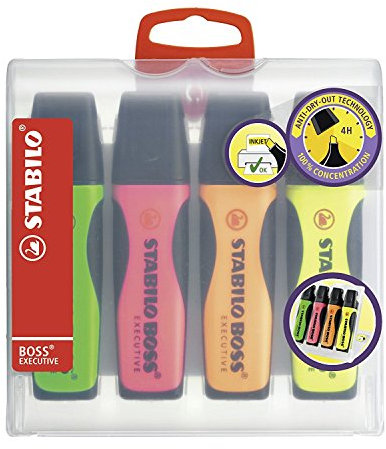 Stabilo Premium-Textmarker BOSS Executive - 4er Pack - grün, pink, orange, gelb (2X 4er Etui)