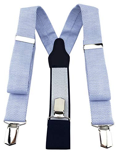 TigerTie Unisex Hosenträger Pique in blau-weiss uni gemustert - Y-Form mit 3 extra starken Clips - verstellbar 82 bis 130 cm