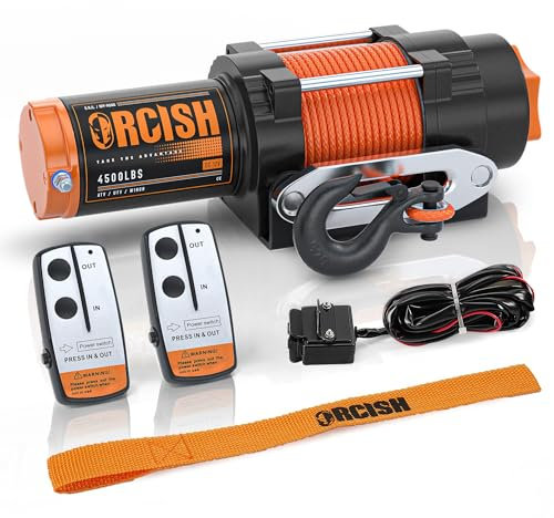 ORCISH Treuil électrique 12 V étanche 2 041 kg pour ATV UTV Corde synthétique (4500 cordes synthétiques)