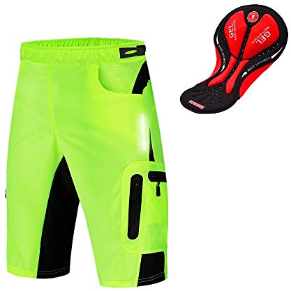 WOSAWE Herren Fahrradhose Kurz mit 3D Sitzpolster Loose-Fit MTB Hose Atmungsaktiv Radfahrren Unterwäsche mit Multi Taschen (Grün XXXL)