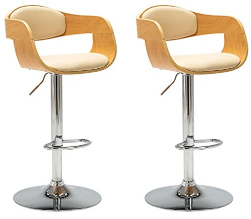 vidaXL 2X Bugholz Barstuhl Höhenverstellbar Barhocker Bistrohocker Küchenhocker Tresenhocker Thekenhocker Tresenstuhl Creme Kunstleder