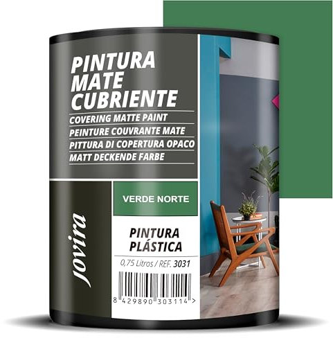 JOVIRA PINTURAS Pintura Mate Cubriente | 24 colores | Pintura interior-exterior con excelente poder cubriente. (750 Mililitros, Verde norte)