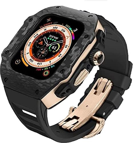 BRART Custodia paraurti in fibra di carbonio con cinturino in gomma, per Apple Watch Ultra 49 mm, cinturino in fluoruro modificato con fibbia in metallo, per iWatch 8 7 6 5 4 SE 45 mm 44 mm accessori,