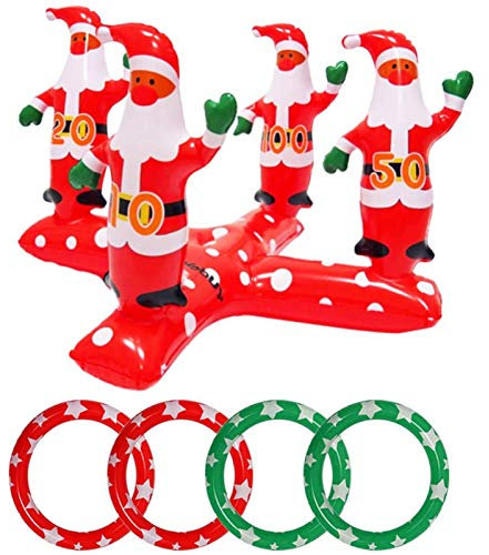 HONGCI Christmas Party Toss Game Inflatable Xmas Santa with 4 Rings,Inflatable Santa Throwing Rings for Kids Adults Family Xmas Holiday New Year Party Fun Games