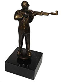 Henecka Büsten u. Skulpturen -Sportschützen-, Schießsport-Pokal, Metall-Guss-Figur Scharfschütze 150 mm Bronze, Exklusive Schützen Trophäe, Marmorsockel, mit Wunschgravur