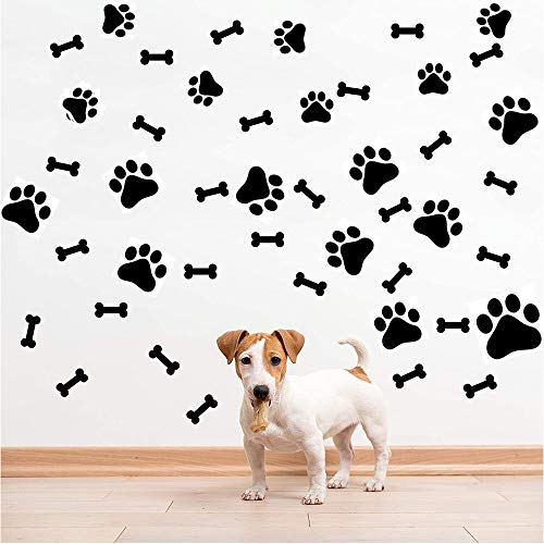 SITAKE 76 Stück Hunde-Dekor-Aufkleber, 40 Hundepfoten-Aufkleber und 36 Hundeknochen-Aufkleber, Hunde-Dekorationen, Wand, Boden, Fenster, Aufkleber für Kinderzimmer, Teenager, Mädchen Jungenzimmer