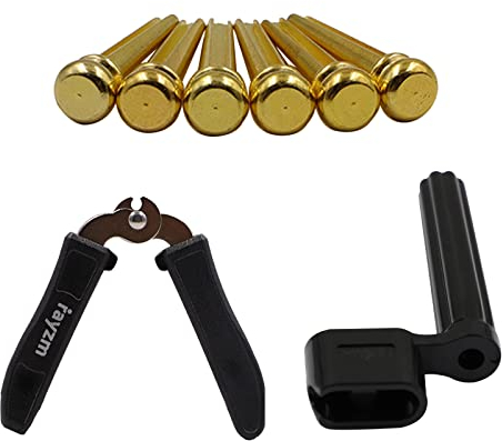 Rayzm Gitarrensaitenwickler/Gitarrensteg-Pin-Auszieher, Gitarrensaitenschneider/Gitarrenpin-Abzieher, 6 Stück Messing-Gitarrenstegstifte
