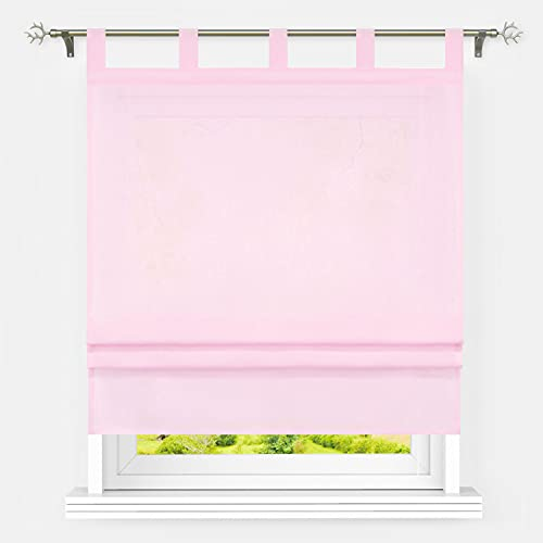 Heichkell Raffrollo mit Schlaufen Halbtransparent Raffgardine Wohnzimmer Einfarbige Fensterstores Leinen Faltenrollo Rosa BxH 140x140 cm
