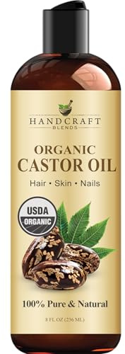 Handcraft Blends Organic Castor Oil - 236 ml | 100% Pure & Natural Carrier Oil, Expeller-Pressed, Hexane-Free, Rich in Ricinoleic Acid, for Eyelashes, Eyebrows, Hair & Body