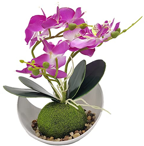 Aisamco Fiori di orchidea artificiali con vaso bianco Fiori di phalaenopsis finti in plastica con vaso di fiori artificiali per la decorazione dell'ufficio di nozze a casa