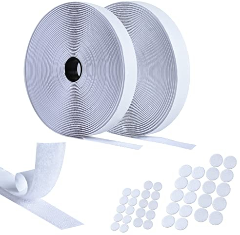 AiQInu Scratch Autocollant Double Face,10mx20mm Adhésives Hook Loop Rubans Adhésives avec Extra 20 Paires Scratch Autocollant Rond,Bande Auto Agrippante pour Ménage,Bricolage Et l'artisanat