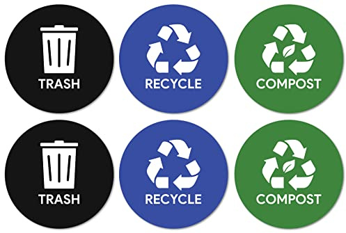Sutter Signs Trash Compost Recycle Stickers for Trash Can 6pcs | Weatherproof Indoor Outdoor Waste Management Decal Label Signs for Garbage Cans, Yard Waste, and Recycling Bins