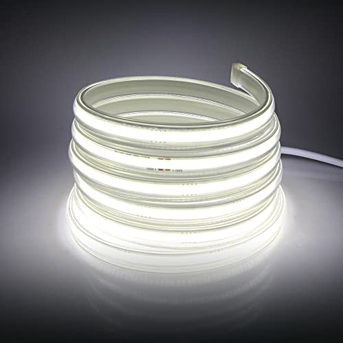 Wisada COB LED Streifen 2m, 220V 360 LEDs/m FCOB LED Band CRI≥90, Wasserdichte Hohe Dichte Flexibler Superhell Kaltweiß COB LED Lichtband mit Schaltstecker für Schlafzimmer, Schrankbeleuchtung