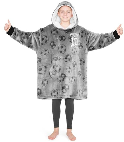 CityComfort Felpa Coperta Bambino - Felpe Oversize con Cappuccio in Morbido Pile Taglia Unica - Regalo per Gamer (Grigio Calcio)
