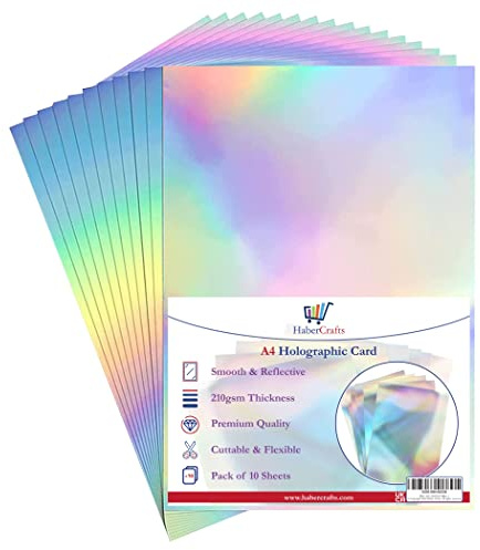 Habercrafts Holografischer A4-Regenbogen-Karton, silberfarben, metallisches Papier, dick, 210 g/m², glänzende Regenbogen-Blätter, Folien-Aktivität, Basteln, Scrapbooking, Karton mit schillerndem