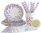 AHPYEUHK Assiette Jetable Vaisselle Jetable Anniversaire 125 pcs Assiette Carton Dessert Vaisselle Kit Assiettes et Coupe Serviette Paille pour Diverses Fêtes et d'anniversaire Décorations