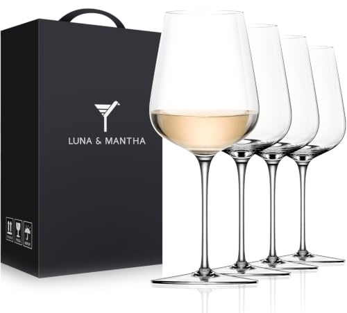 White Wine Glasses Set of 4, 14oz Crystal Hand Blown, Long Stem, Gift | Stemmed Red Wine Glass, Modern, Father's Day, Wedding, Anniversary, Birthday, Daily