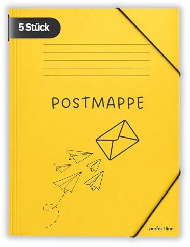 perfect line - 5 Postmappen - Gelb DIN A4 mit Gummizug - 350g/m² Colorkarton aus recyceltem Material - Blauer Engel zertifiziert - Eckspannmappe ideal für Schule & Büro